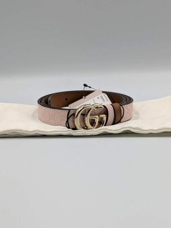 Gucci Women’s GG Marmont Reversible Thin Leather Belt Pink Brown 90cm 847132